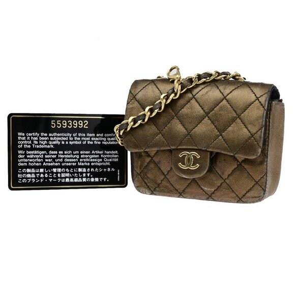 CHANEL CC Mini mini Matelasse Chain Bag Charm Leather Bronze GHW